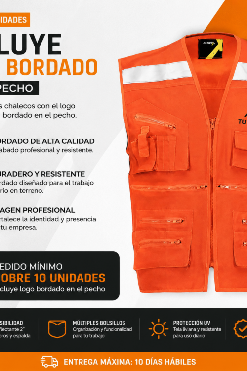Chaleco Geólogo Naranjo Reflectante Activex con Bolsillo Mapero